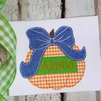 Pumpkin with Bow and Namebox Machine Applique Design - Triple Stitch